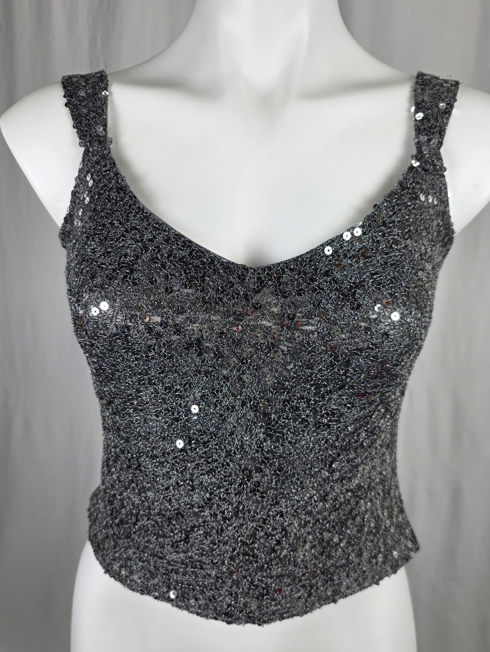 ✨ Tahari Gray Sequin Tank Top | Petite Small | Glam Night Out ✨
